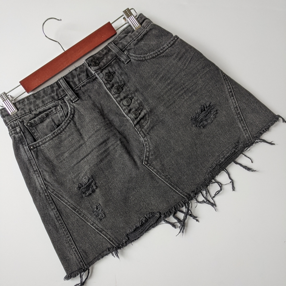 Free People A-Line Denim Skirt - Black - Sz 28